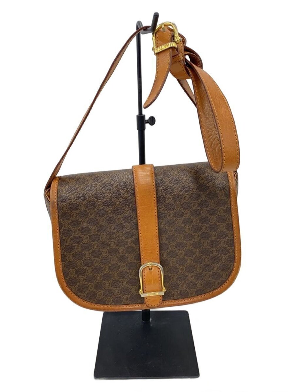 Celine Macadam Shoulder Bag Leather All Over Brown